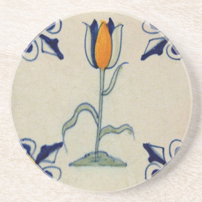 Dessous De Verre En Grès Repro Tulipe jaune traditionnelle Delft Tile (Devant)