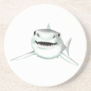 Dessous De Verre En Grès requin aquarelle souriant gris vert océan animal