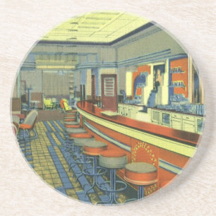 Dessous De Verre En Grès Restaurant Vintage, Intérieur de Diner Rétro au Bo