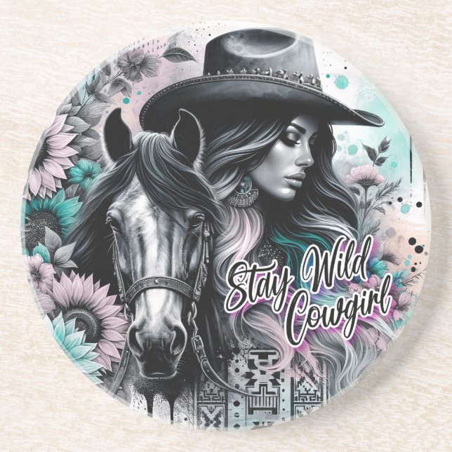 Dessous De Verre En Grès Reste sauvage cowgirl western  (Devant)