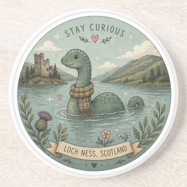 Dessous De Verre En Grès Restez Curieux Cozy Cryptide Nessie Monstre du Loc (Devant)