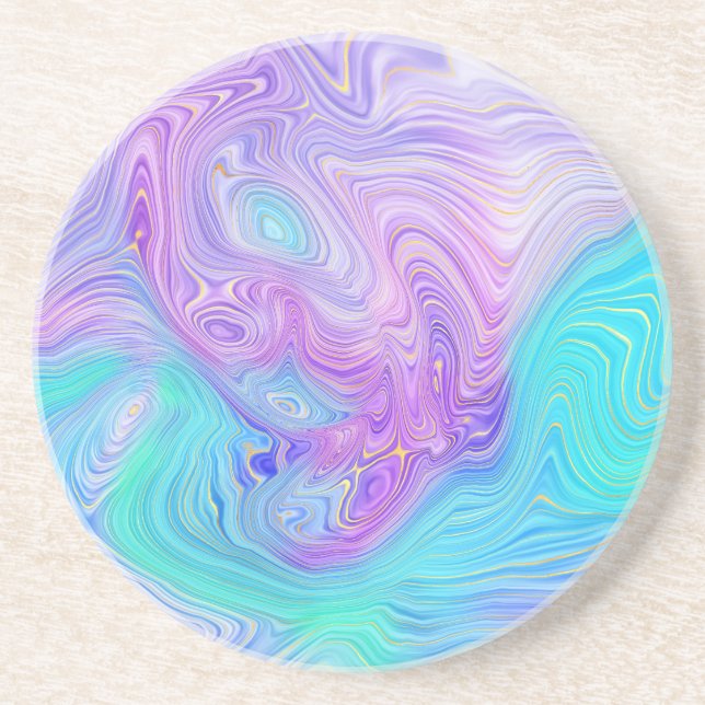 Dessous De Verre En Grès Résumé Abstrait Aqua Violet (Devant)