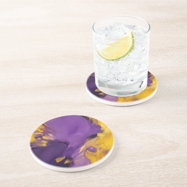 Dessous De Verre En Grès Résumé abstrait violet et or (Côté)