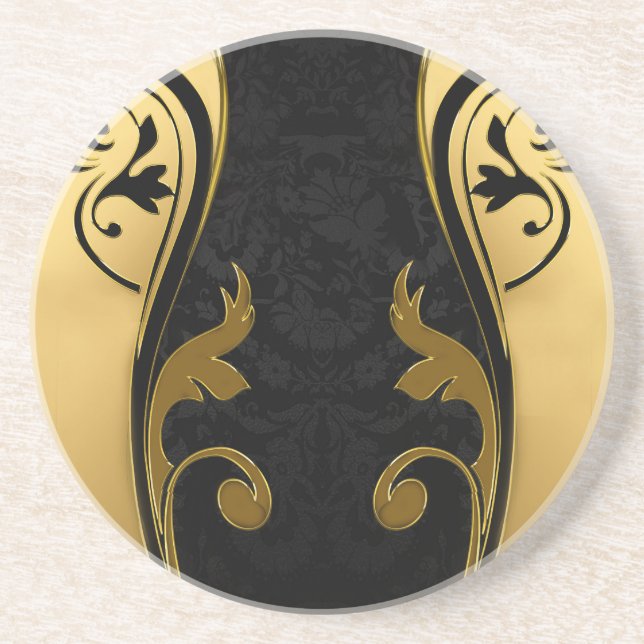 Dessous De Verre En Grès Résumé avec accents Gold sur Black & White (Devant)