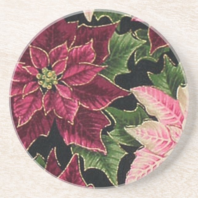 Dessous De Verre En Grès Retro 50s Poinsettia Burgundy Pink (Devant)