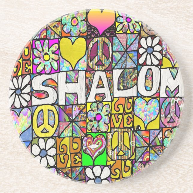 Dessous De Verre En Grès Rétro 60s Psychédélique Shalom AMOUR (Devant)