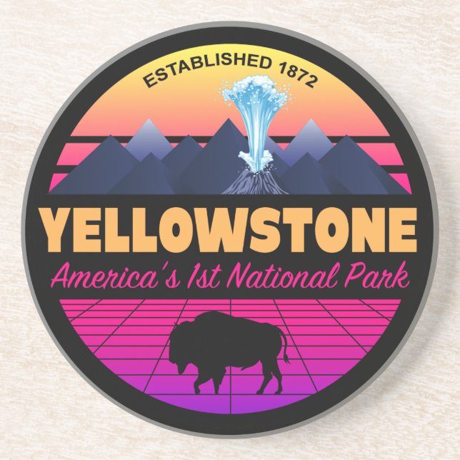 DESSOUS DE VERRE EN GRÈS RÉTRO 80S YELLOWSTONE NATIONAL PARK VAPORWAVE (Devant)