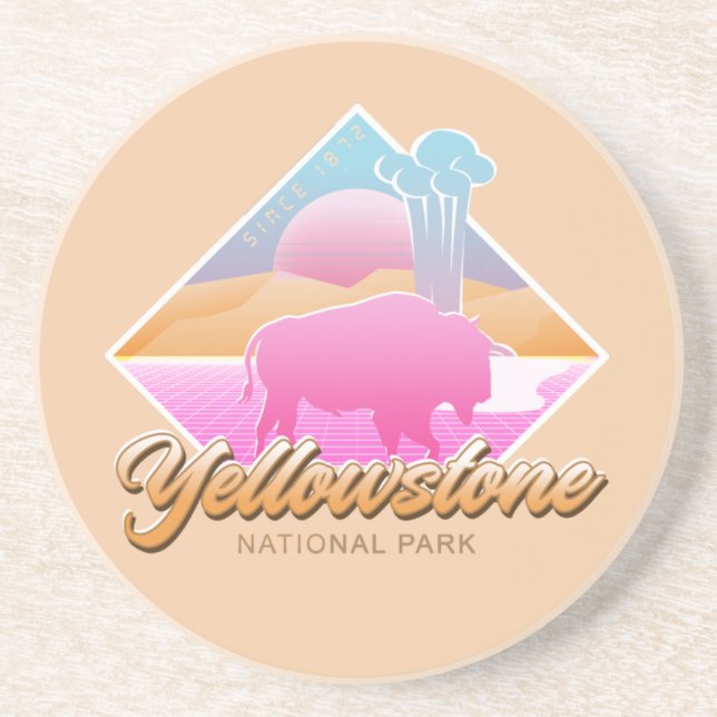DESSOUS DE VERRE EN GRÈS RÉTRO 80S YELLOWSTONE PARK NATIONAL VAPORWAVE (Devant)