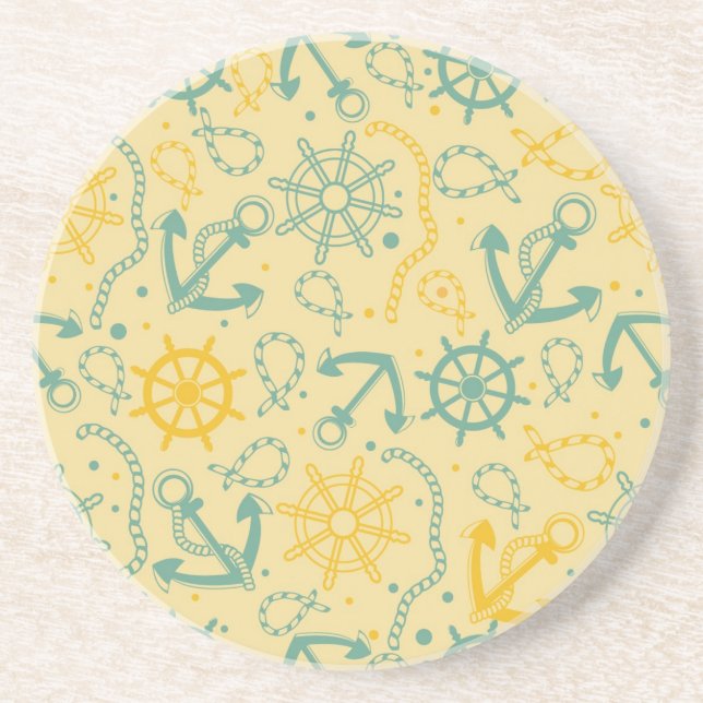 Dessous De Verre En Grès Rétro arrière - plan avec l'ancre, cordes (Devant)