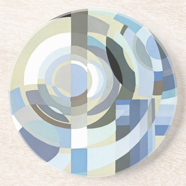 Dessous De Verre En Grès Retro Art Déco Jazz Vintage Cercles Bleus Motif (Devant)