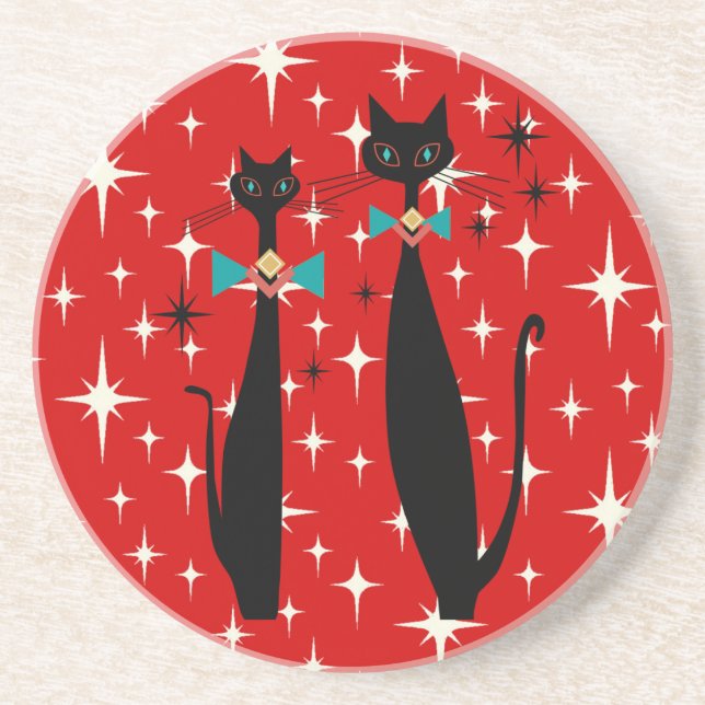 Dessous De Verre En Grès Retro Atomique Moyen Siècle Moderne MCM Chat noir (Devant)