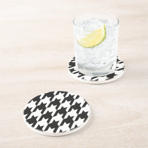Dessous De Verre En Grès Retro Black White Houndstooth Weaving Pattern