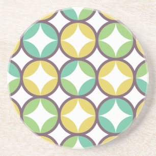 Dessous De Verre En Grès Retro Diamond dans Circle Pattern Blue Green Gold