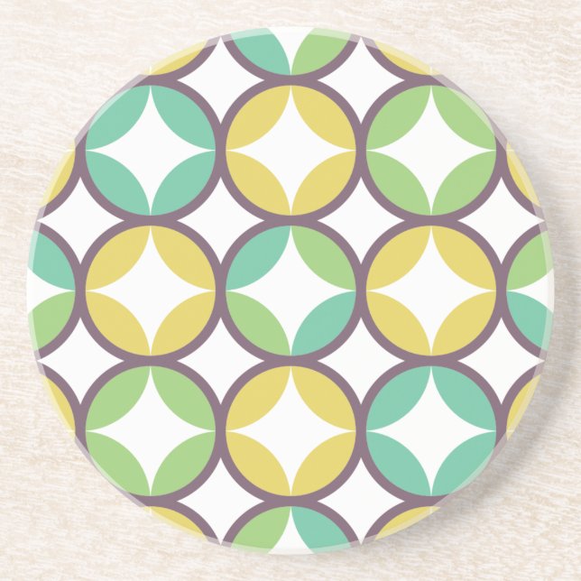 Dessous De Verre En Grès Retro Diamond dans Circle Pattern Blue Green Gold (Devant)