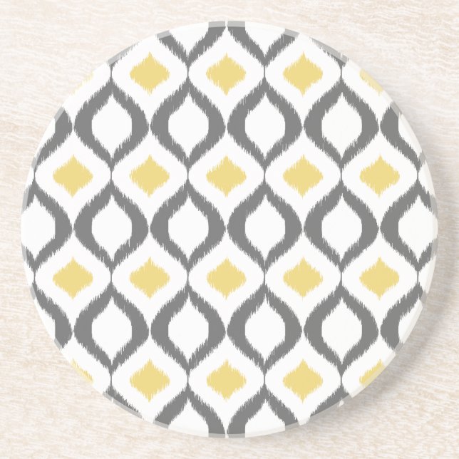 Dessous De Verre En Grès Retro Geometric Ikat Yellow Gray Pattern (Devant)