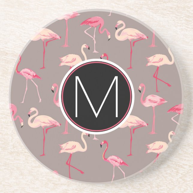Dessous De Verre En Grès Rétro monogramme des Flamants roses | (Devant)