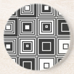 Dessous De Verre En Grès Rétro motif de carré blanc de noir de regard