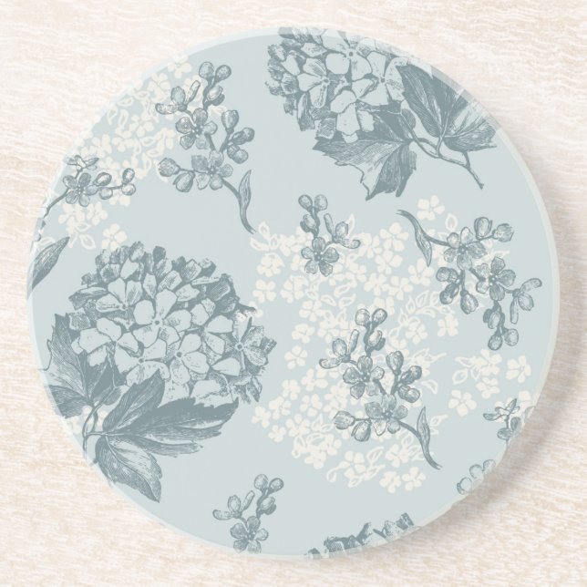 Dessous De Verre En Grès Rétro motif floral avec des fleurs de viburnum (Devant)