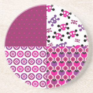 Dessous De Verre En Grès Rétro point de polka de crâne de fleur