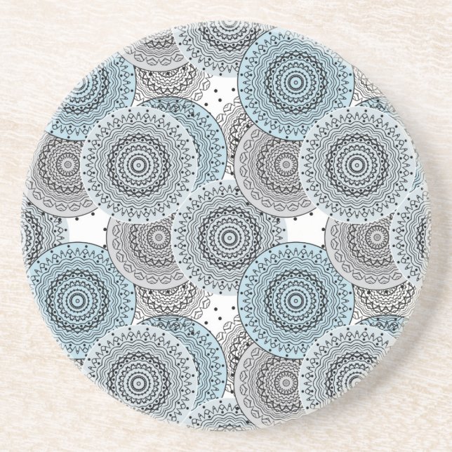 Dessous De Verre En Grès Rétro, rétro motif, bleu et gris, élégant, ma (Devant)