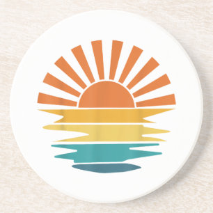 Dessous De Verre En Grès Retro Sunset Rays Wavy Vintage Retro Sunshine Sun