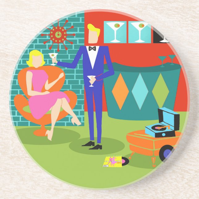 Dessous De Verre En Grès Rétros dessous de verre de grès de couples de (Devant)