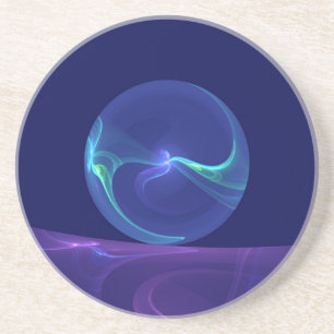 Dessous De Verre En Grès Rêve bleu violet lumineux Art fractal abstrait