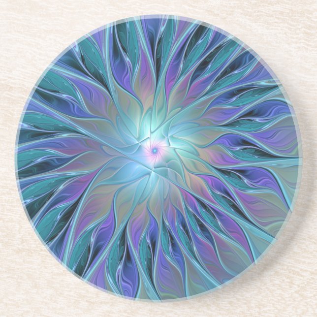 Dessous De Verre En Grès Rêve de fleur abstraite fractale violet bleu (Devant)