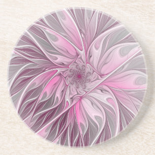 Dessous De Verre En Grès Rêve de fleur rose fractal, Motif d'Imaginaire flo