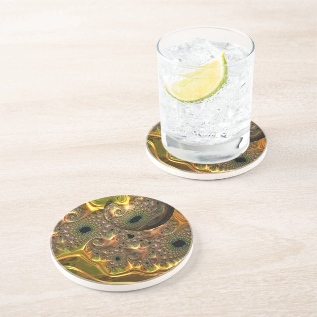 Dessous De Verre En Grès Rêve fractal d'or liquide (Côté)
