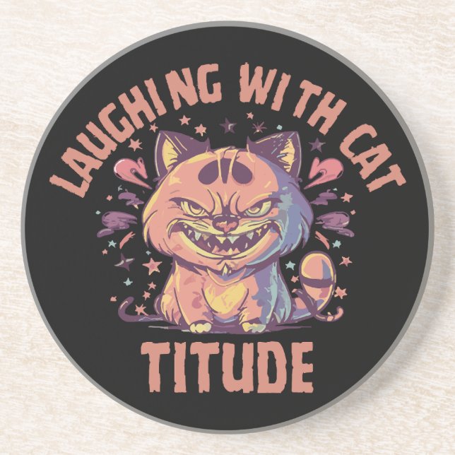 Dessous De Verre En Grès Rire avec une attitude de chat (Devant)