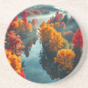 Dessous De Verre En Grès Rivière sereine, reflet de la rive, art de la natu