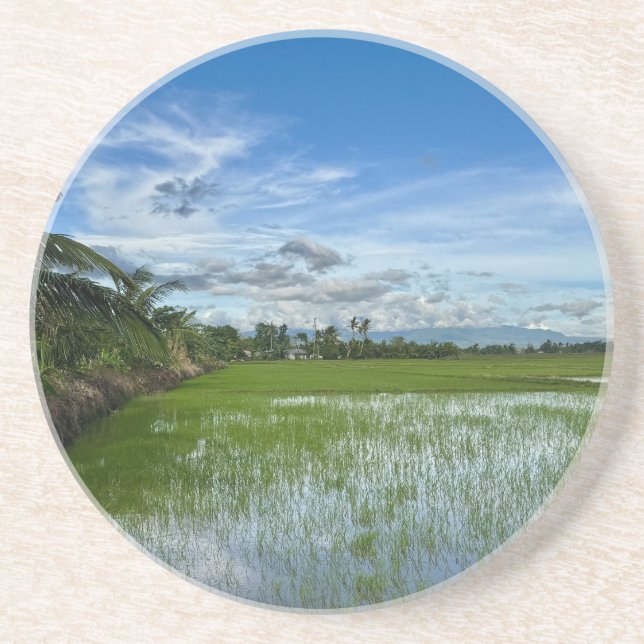 Dessous De Verre En Grès Rizière sous un ciel bleu	 (Devant)