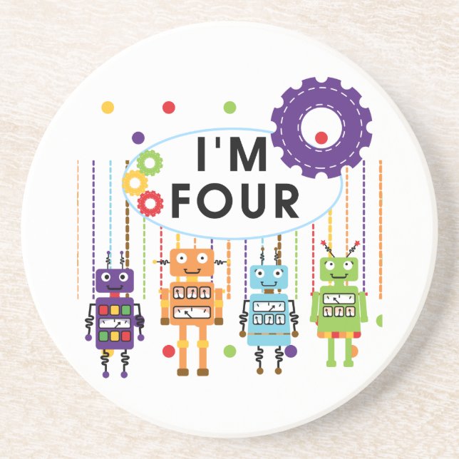 Dessous De Verre En Grès Robot T-shirts et cadeaux d'anniversaire 4e (Devant)