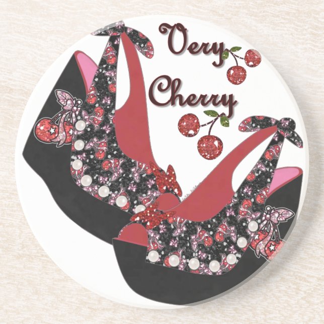 Dessous De Verre En Grès Rockabilly Very Cherry Shoes (Devant)