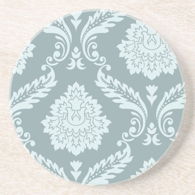 Dessous De Verre En Grès Rococo Damask Art I Duck Egg Blue+Teal (Devant)
