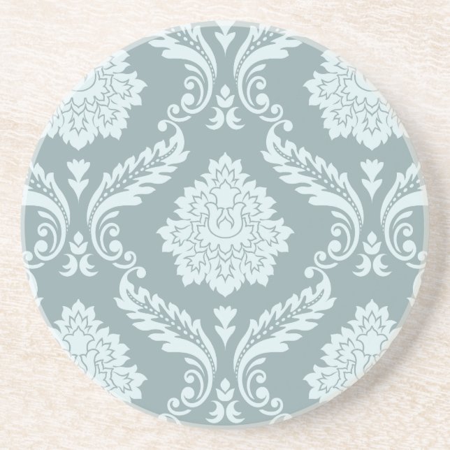 Dessous De Verre En Grès Rococo Damassé Grand Motif Bleu Canard+Turquoise (Devant)