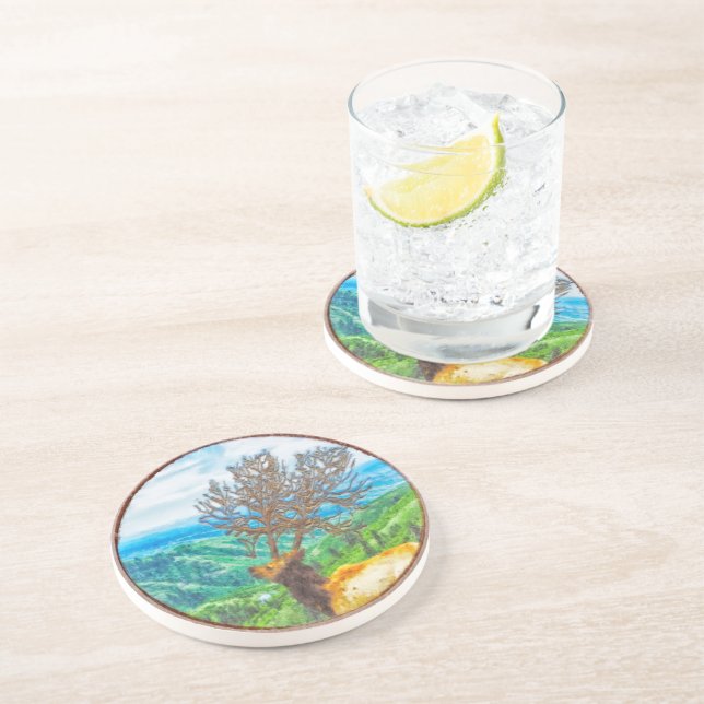 Dessous De Verre En Grès Roi Cervus (Côté)