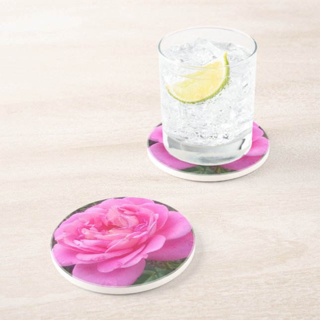 Dessous De Verre En Grès Romantic Pink Rose 'Leonardo Da Vinci'    (Côté)