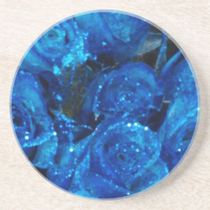 Dessous De Verre En Grès Romantique Love Blue Glitter Glamour Roses