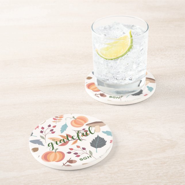 Dessous de verre en grès rond d'automne moderne (Côté)