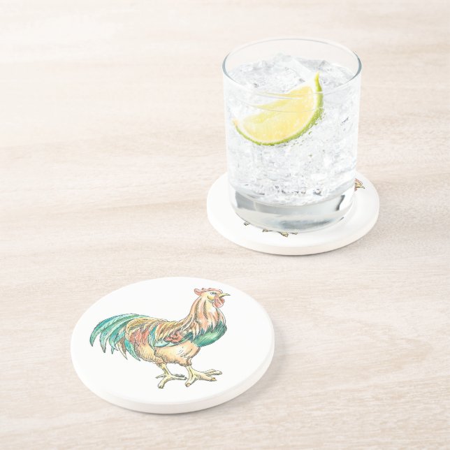 Dessous De Verre En Grès Rooster Art (Côté)