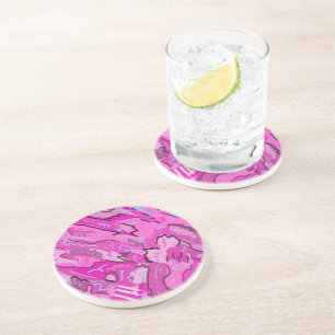 Dessous De Verre En Grès Rose! Amusant avec l'art Abstrait