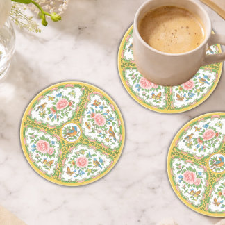 Dessous De Verre En Grès Rose Antique Jaune & Floral Rose sur Grès 