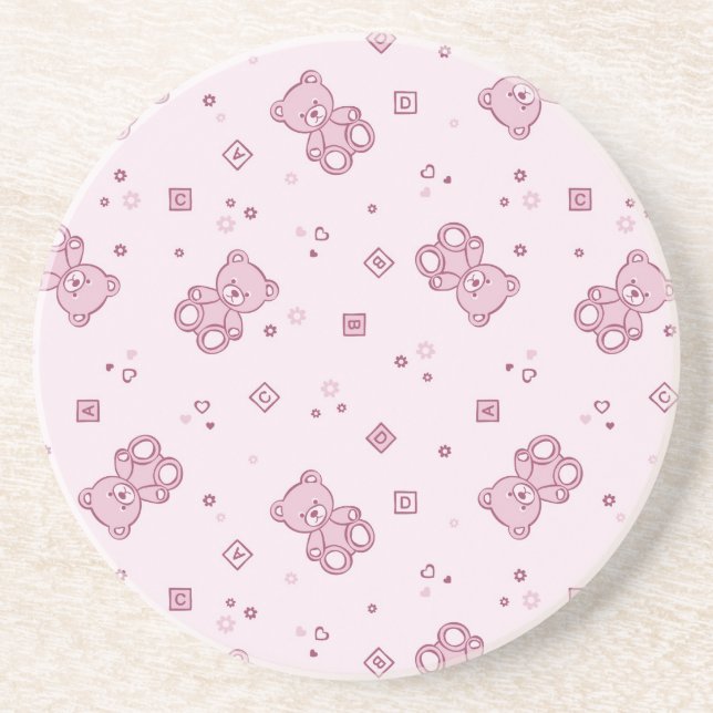 Dessous De Verre En Grès Rose d'arrière - plan de nounours (Devant)