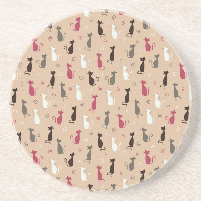 Dessous De Verre En Grès rose de motif de chats (Devant)