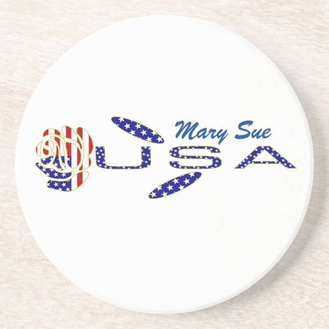 Dessous De Verre En Grès Rose Drapeau USA Bleu Personnalisé (Devant)