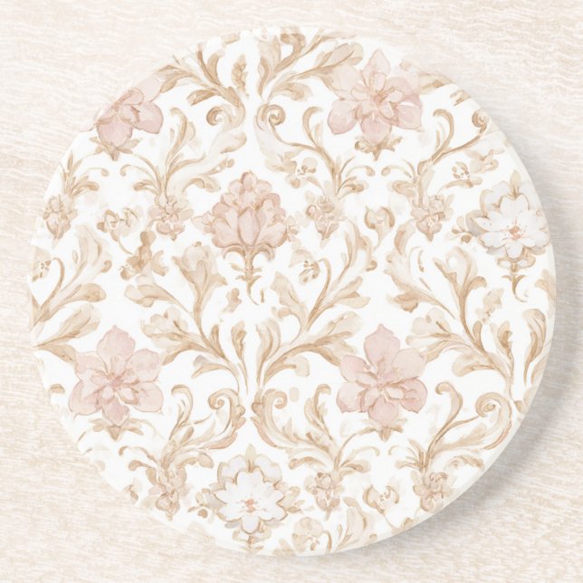 Dessous De Verre En Grès Rose Floral Blush (Devant)