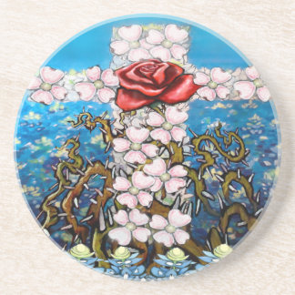 Dessous De Verre En Grès Rose Floral Cross