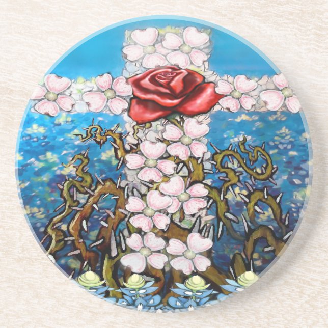 Dessous De Verre En Grès Rose Floral Cross (Devant)